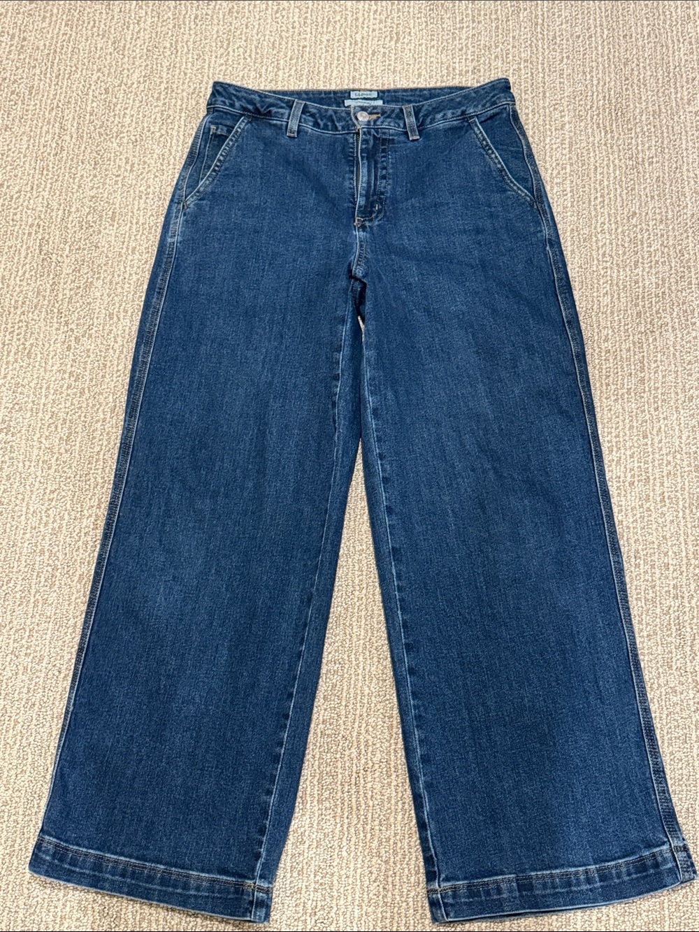 L.L. Bean Women's Wide-Leg Trouser Jeans in Deep Blue Denim